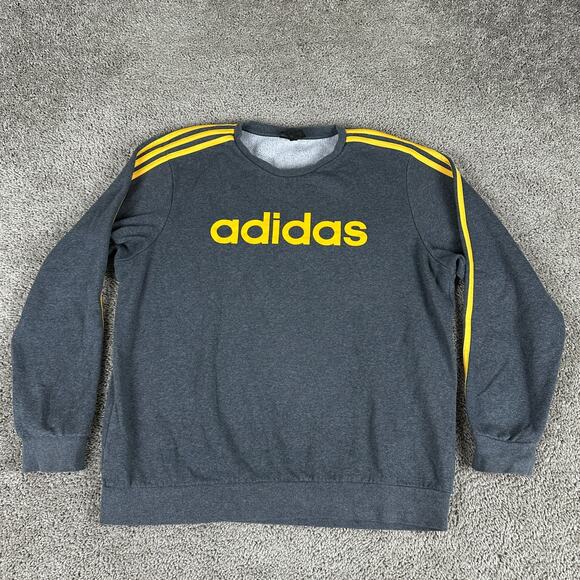 Adidas Originals Sweatshirt Mens Extra Large Gray Yellow 3 Stripes Crewneck - Picture 1 of 11